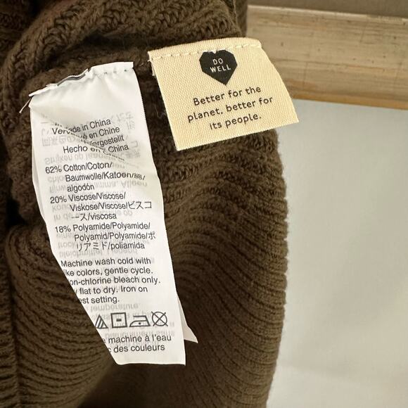 Madewell Olive Green Ribbed Knit Round Neck Sweater Womens Small Cotton Blend - Picture 7 of 7